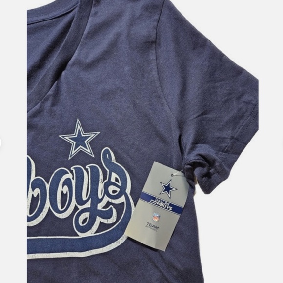 Dallas Cowboys Shirt Womens Large Navy Blue NFL Football V-Neck Script Star Tee - Picture 5 of 8